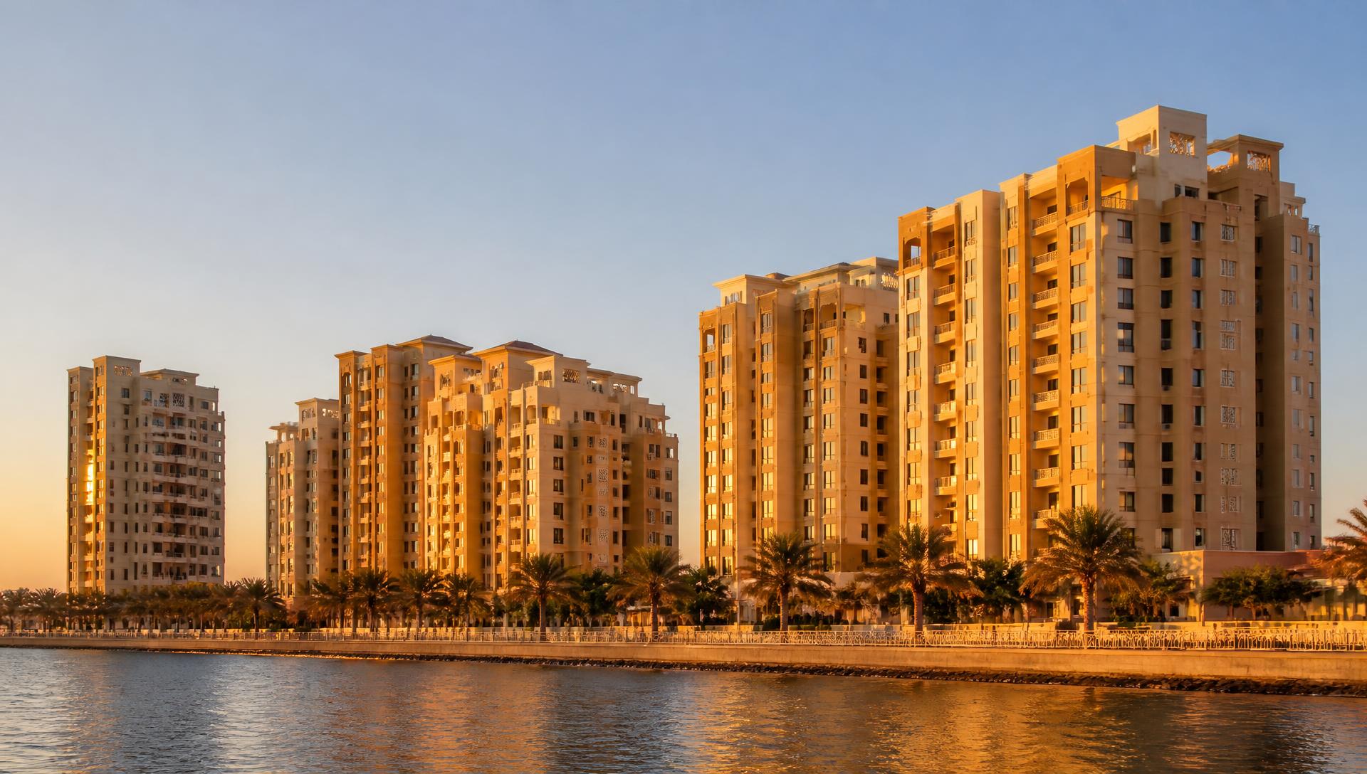 Ajman waterfront skyline at golden hour